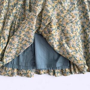 Talbots Ditsy Floral Skirt Yellow Green Cotton Ruched Lined Size 8